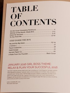 January Covet Magazine Table of Contents