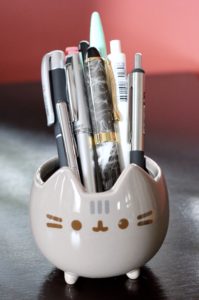 Pusheen Mini Planter holding pens