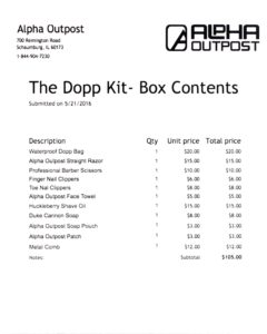 June 2016 Alpha Outpost Dopp Kit box contents