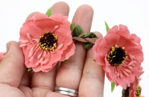 Peaches and Petals flower headband detail