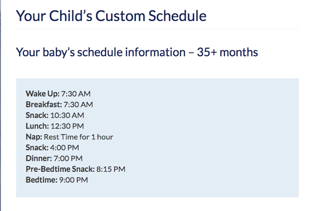 The Baby Sleep Site custom schedule