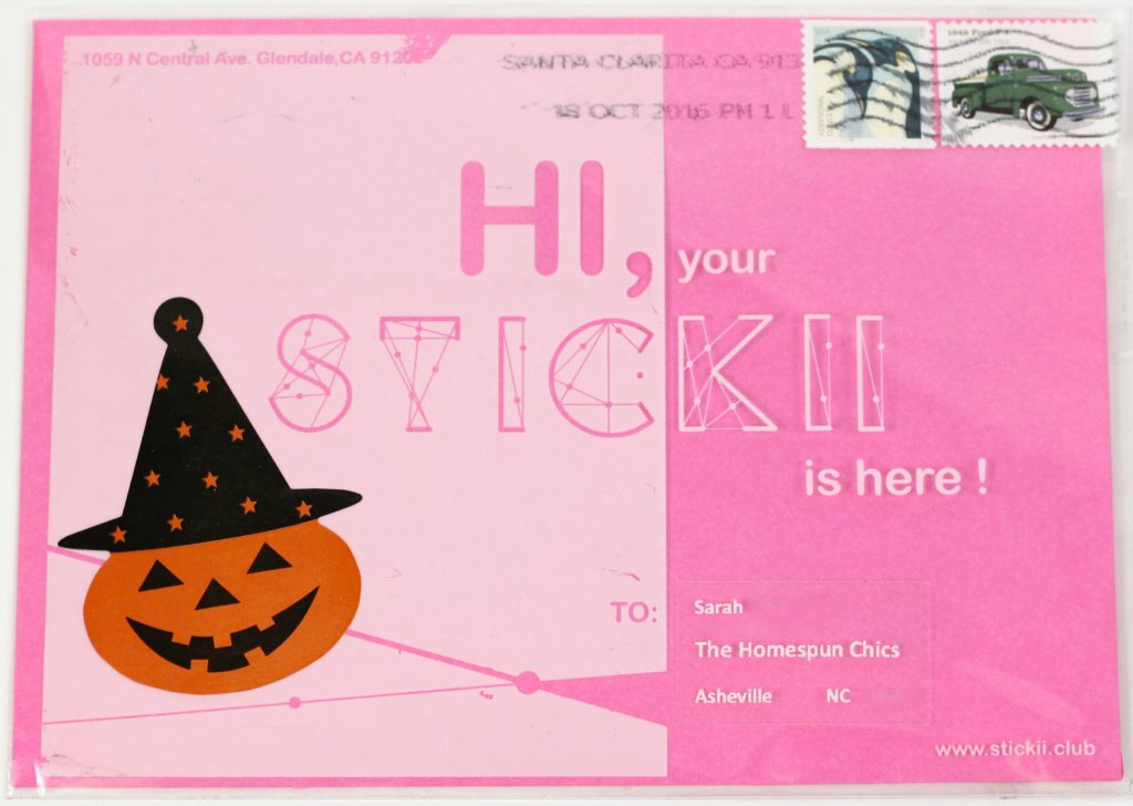 October 2016 Stickii Club Cute Pack envelope