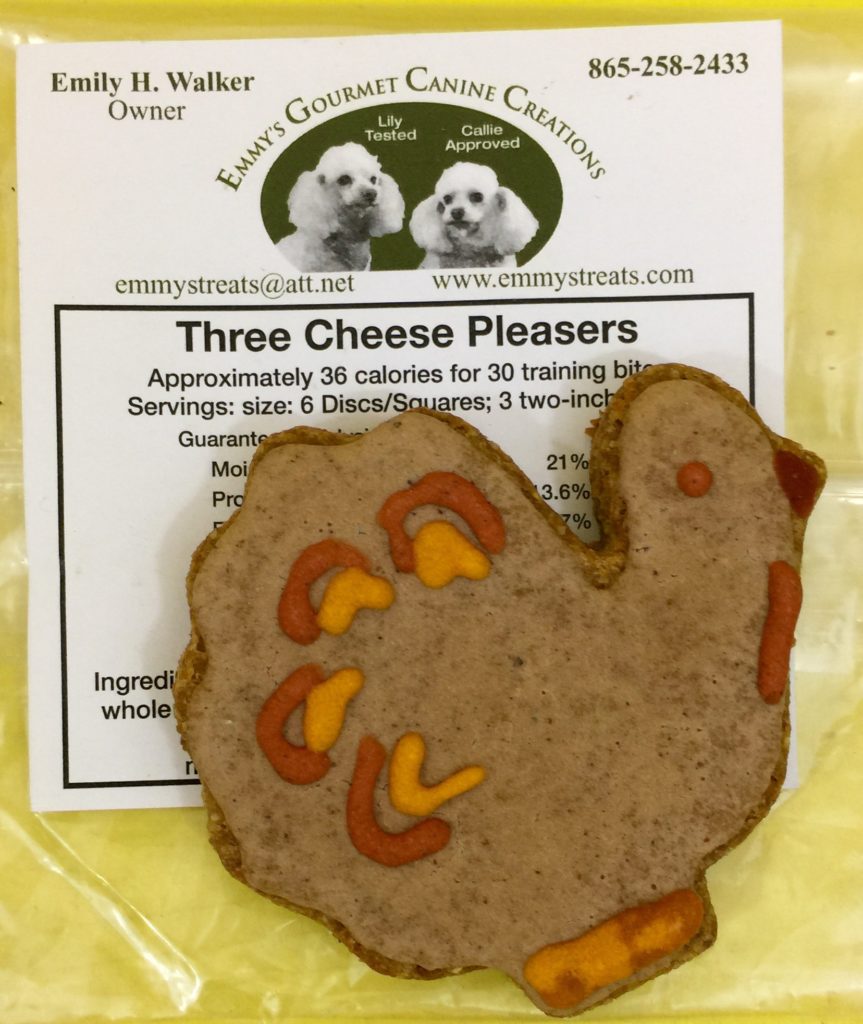 Three Cheese Pleasers dog cookie