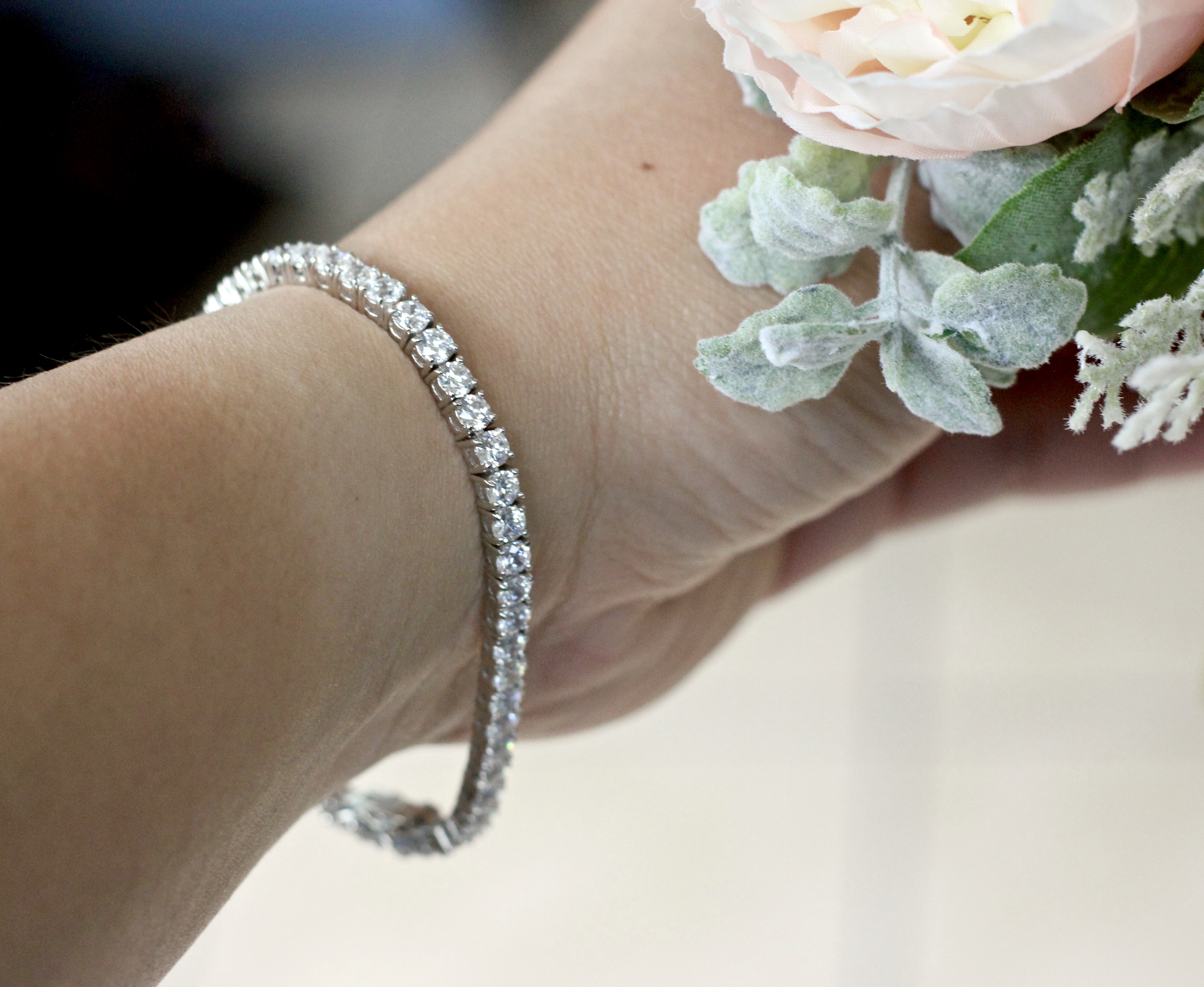 Silver Swarovski Crystallized Sterling Silver Adjustable Dainty Tennis  Bracelet | BOLENVI