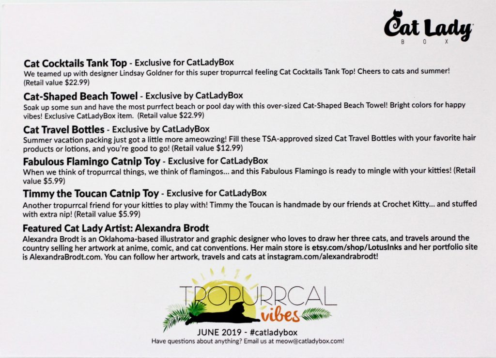 June 2019 Crazy CatLadyBox - item list